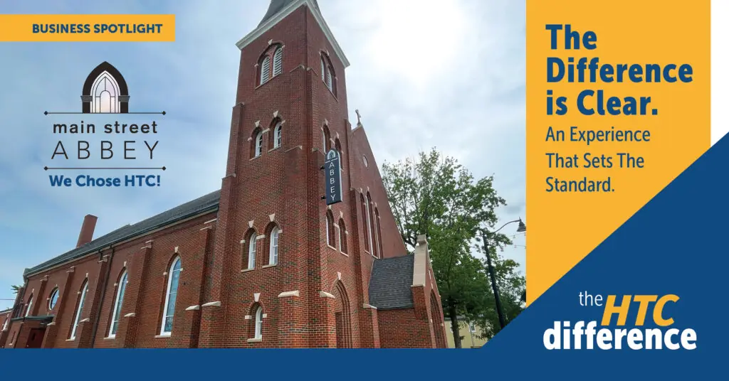 Blog Header Graphic featuring an image and logo for Main Street Abbey and the words "The Difference is Clear" along with a logo for "The HTC difference".