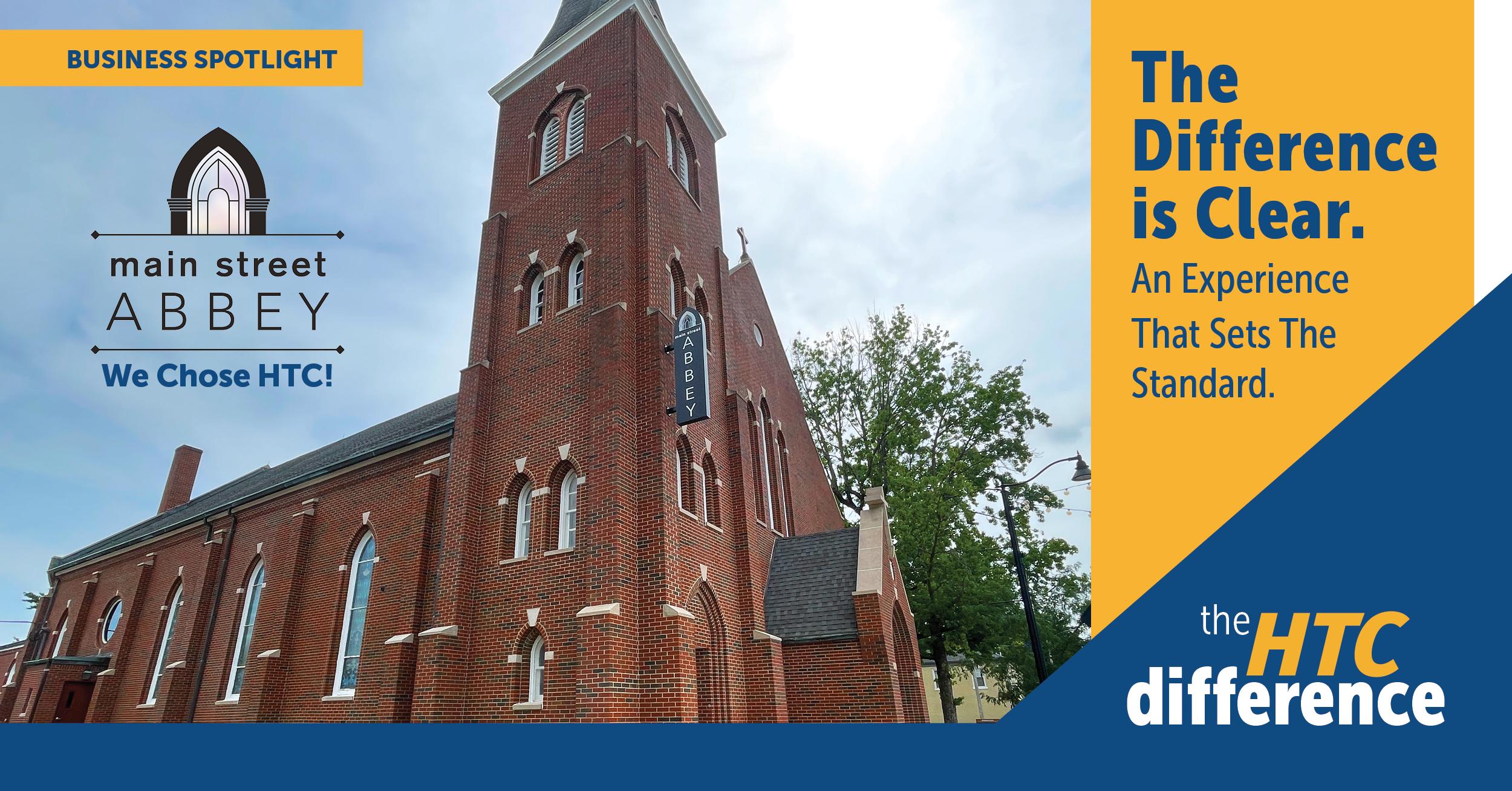 Blog Header Graphic featuring an image and logo for Main Street Abbey and the words "The Difference is Clear" along with a logo for "The HTC difference".