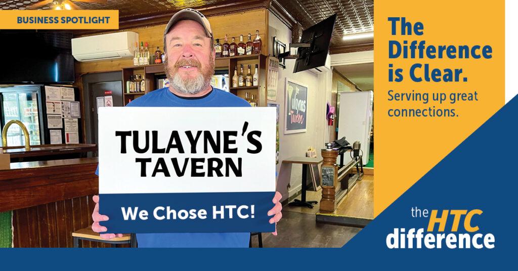 Header graphic with a picture of the TuLayne's Tavern owner, Donavan, the words "The Difference is Clear" and the HTC logo